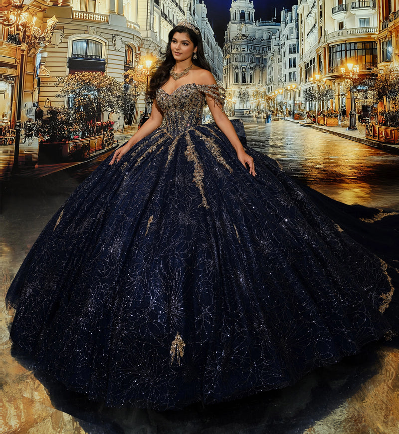 Show-stopping corset top ball gown w/ a detachable train
