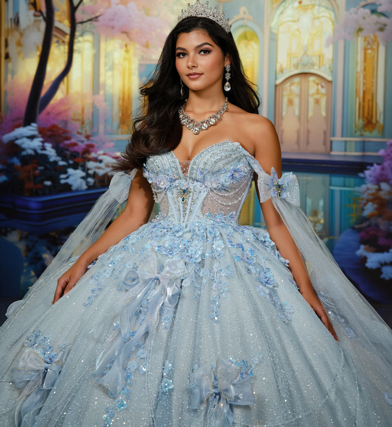 Sweetheart Glitter Tulle Ball Gown w/ 3D Butterflies