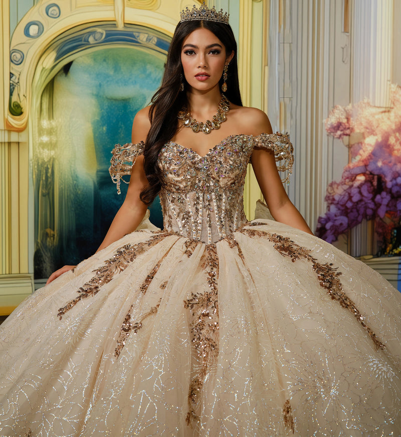Show-stopping corset top ball gown w/ a detachable train
