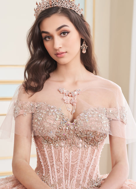 Allover lace quinceañera ball gown w/ sweetheart neckline