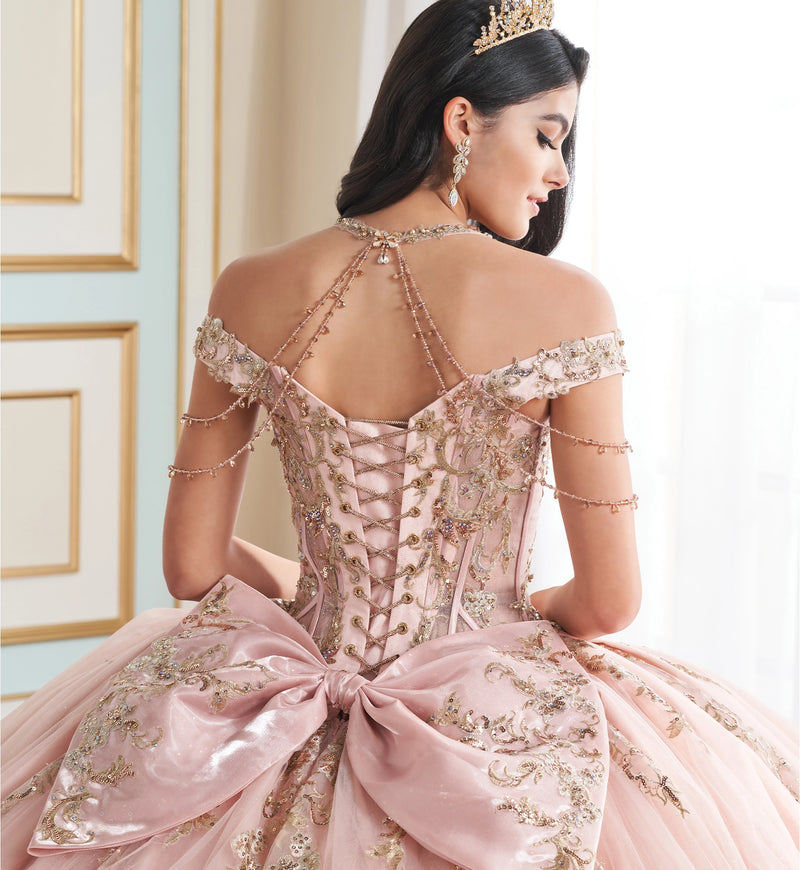 Organza ball gown w/ lace-up back & detachable halter strap