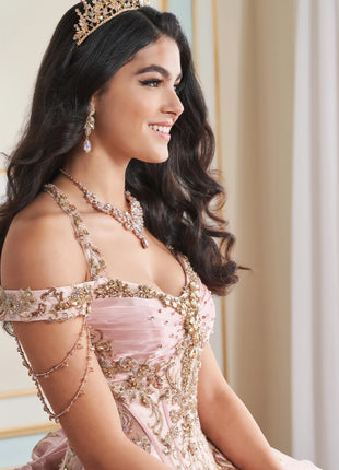 Organza ball gown w/ lace-up back & detachable halter strap