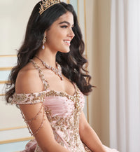 Organza ball gown w/ lace-up back & detachable halter strap