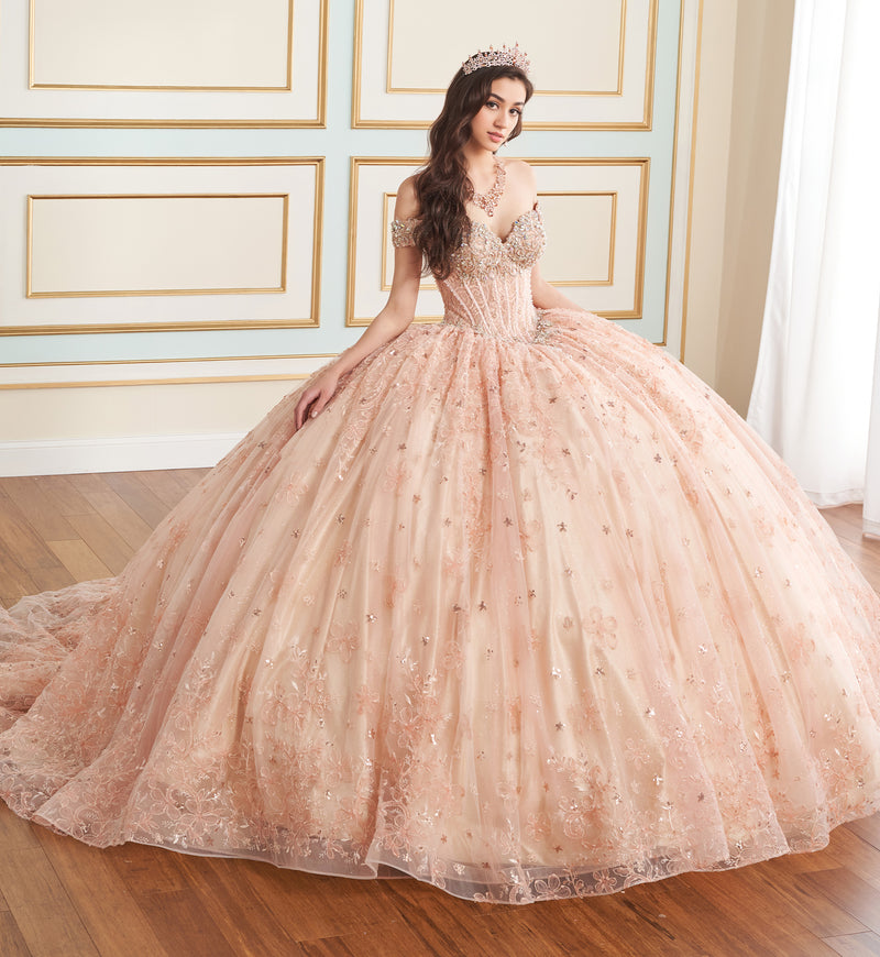 Allover lace quinceañera ball gown w/ sweetheart neckline