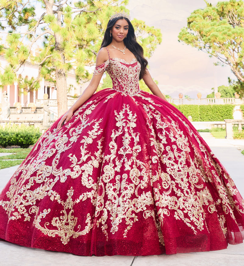 Regal quinceañera ball gown w/ corset bodice & detachable caplet & straps