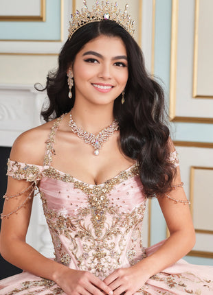 Organza ball gown w/ lace-up back & detachable halter strap