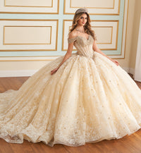 Allover lace quinceañera ball gown w/ sweetheart neckline