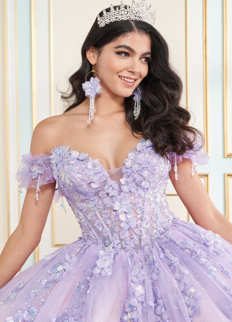 Corset bodice and tulle skirt ball gown w/ pockets & matching earrings