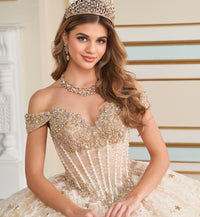 Allover lace quinceañera ball gown w/ sweetheart neckline