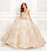 Sparkling strapless quinceanera dress with embroidered lace