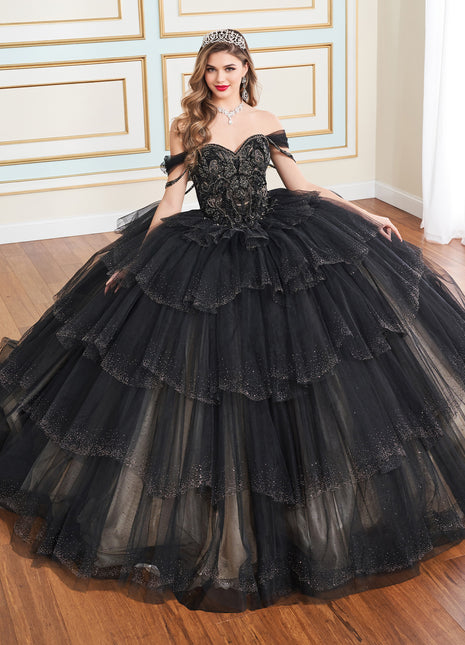Sparkling ball gown w/ 5 layers of glitter tulle & a sweetheart neck