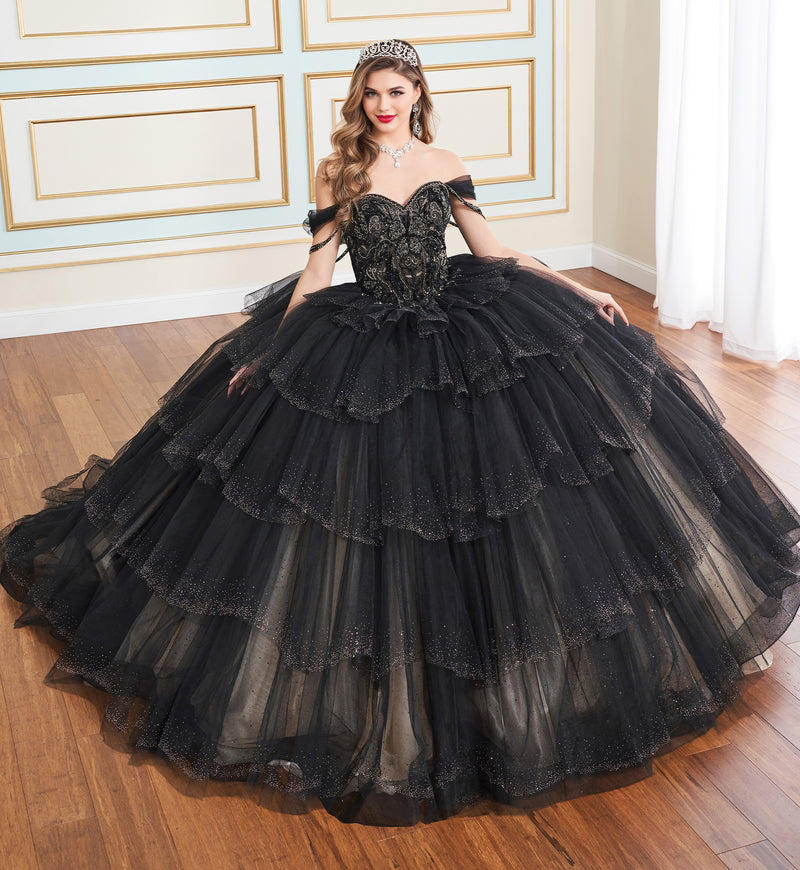 Sparkling ball gown w/ 5 layers of glitter tulle & a sweetheart neck