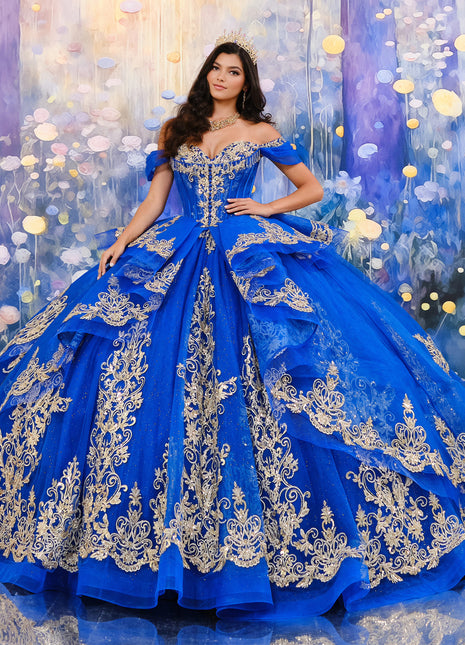 Beautiful glitter tulle ball gown for quinceañera w/ detachable overskirt