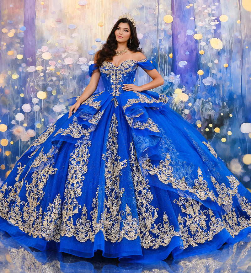 Beautiful glitter tulle ball gown for quinceañera w/ detachable overskirt