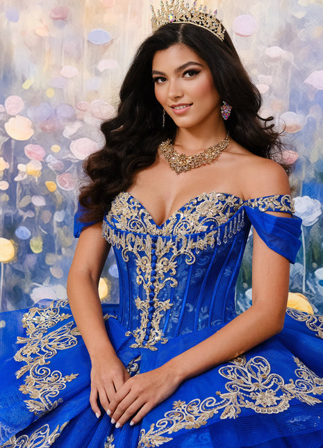 Beautiful glitter tulle ball gown for quinceañera w/ detachable overskirt