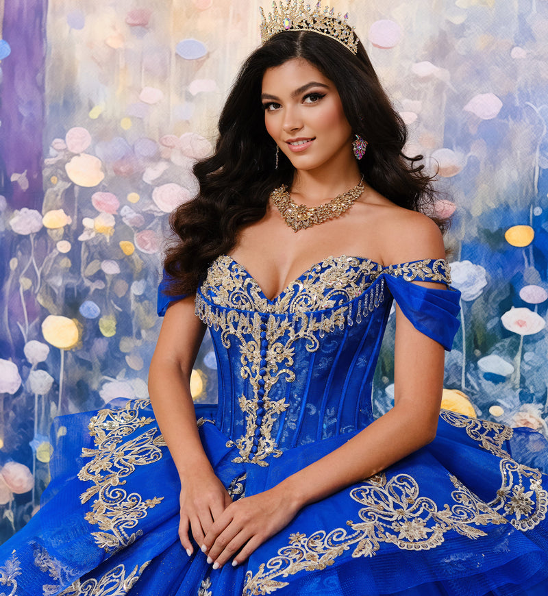 Beautiful glitter tulle ball gown for quinceañera w/ detachable overskirt