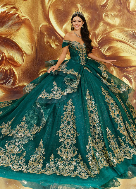 Beautiful glitter tulle ball gown for quinceañera w/ detachable overskirt