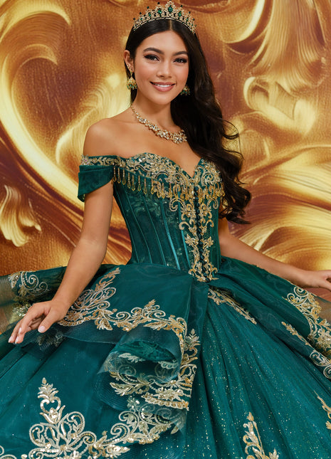 Beautiful glitter tulle ball gown for quinceañera w/ detachable overskirt