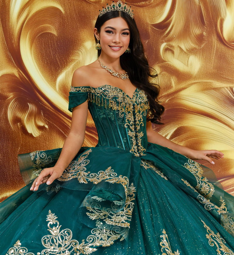 Beautiful glitter tulle ball gown for quinceañera w/ detachable overskirt