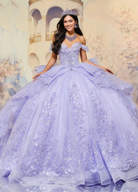 Beautiful glitter tulle ball gown for quinceañera w/ detachable overskirt