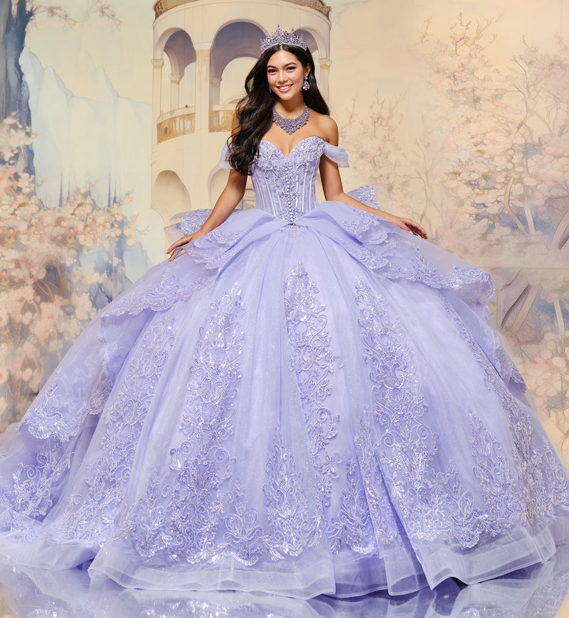 Beautiful glitter tulle ball gown for quinceañera w/ detachable overskirt