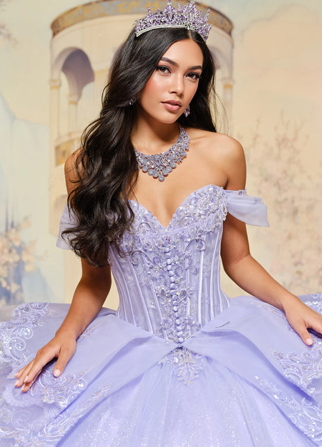 Beautiful glitter tulle ball gown for quinceañera w/ detachable overskirt