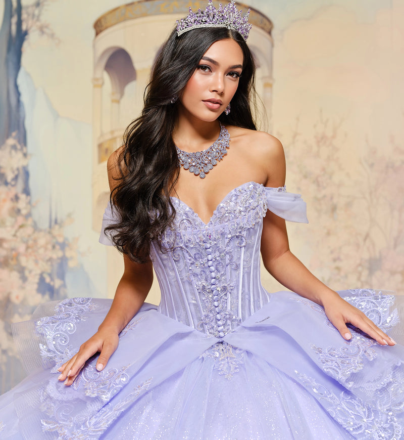 Beautiful glitter tulle ball gown for quinceañera w/ detachable overskirt