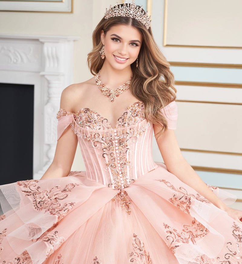 Beautiful glitter tulle ball gown for quinceañera w/ detachable overskirt