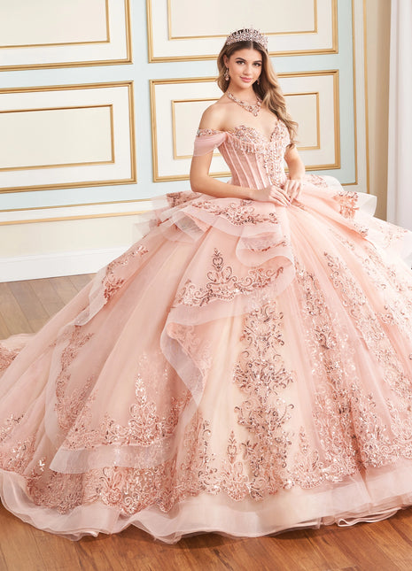 Beautiful glitter tulle ball gown for quinceañera w/ detachable overskirt