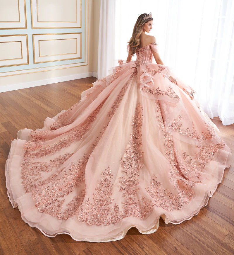 Beautiful glitter tulle ball gown for quinceañera w/ detachable overskirt