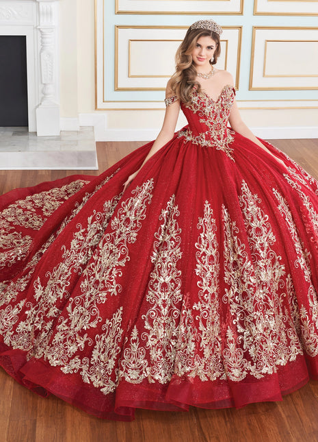 Beautiful glitter tulle ball gown for quinceañera w/ detachable overskirt