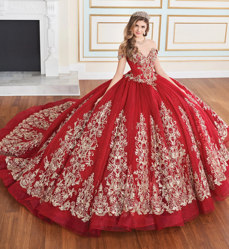 Beautiful glitter tulle ball gown for quinceañera w/ detachable overskirt