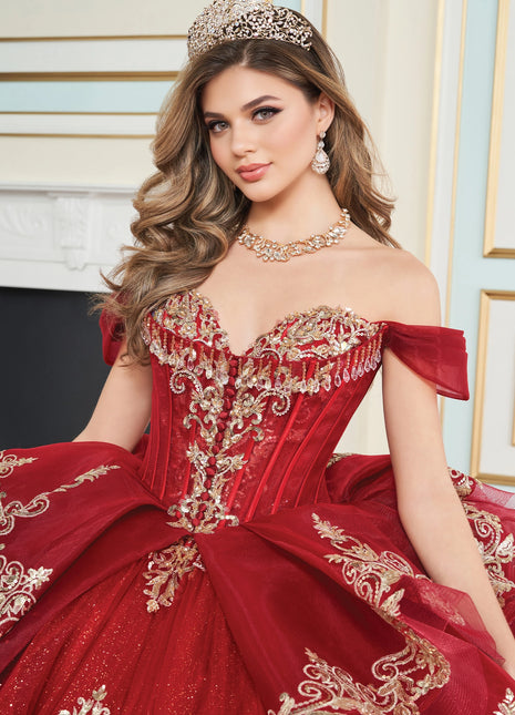 Beautiful glitter tulle ball gown for quinceañera w/ detachable overskirt