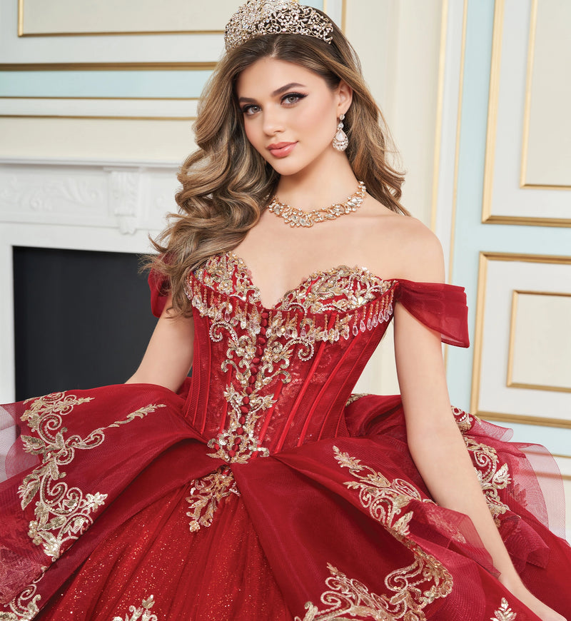 Beautiful glitter tulle ball gown for quinceañera w/ detachable overskirt