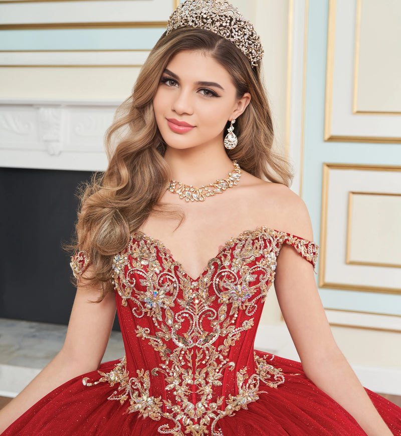 Beautiful glitter tulle ball gown for quinceañera w/ detachable overskirt