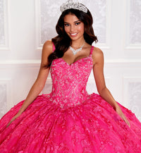 Light-up v-neck ball gown w/ embroidered lace & glitter tulle
