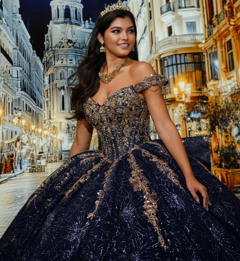 Show-stopping corset top ball gown w/ a detachable train
