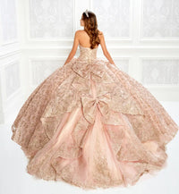 Sparkling strapless quinceanera dress with embroidered lace