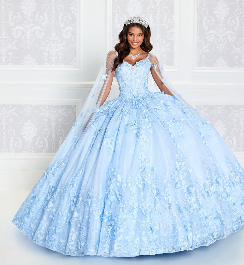 Light-up v-neck ball gown w/ embroidered lace & glitter tulle