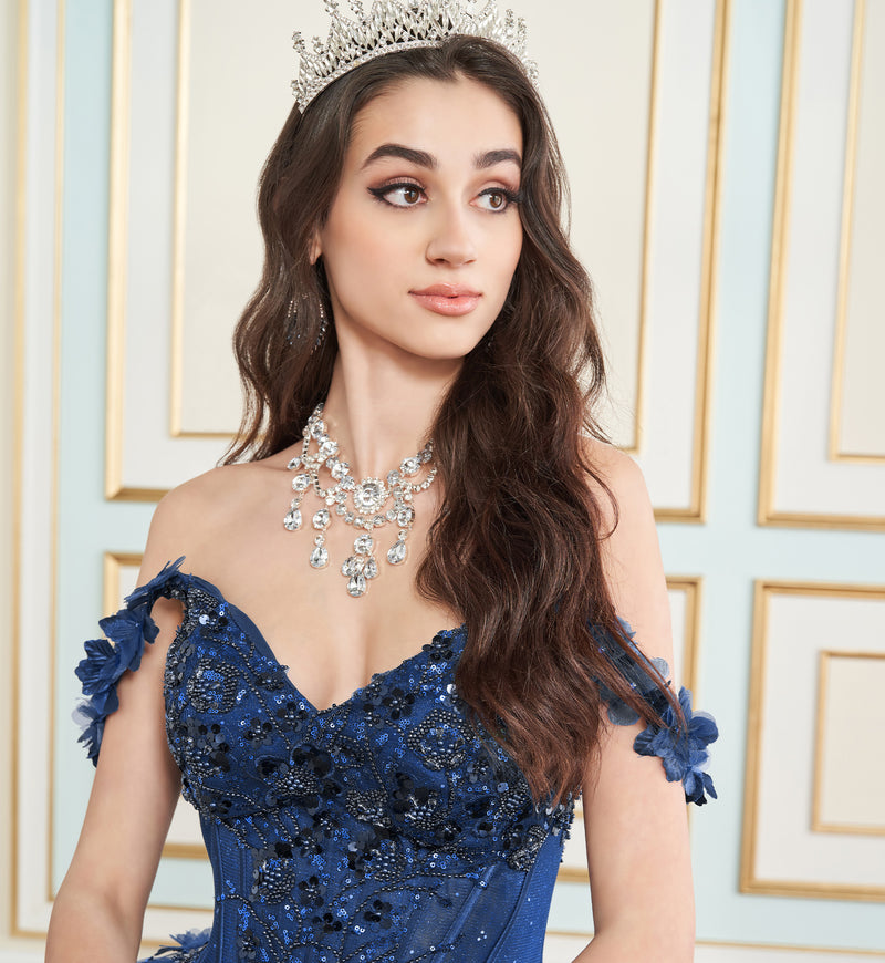 Gorgeous v-neck basque waist quinceañera ball gown w/ corset bodice