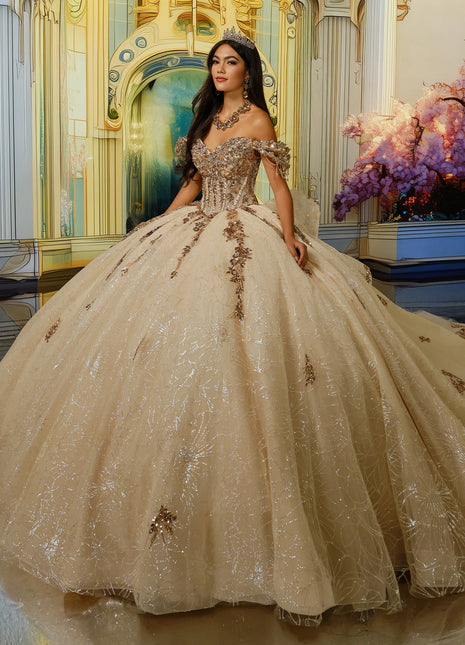 Show-stopping corset top ball gown w/ a detachable train