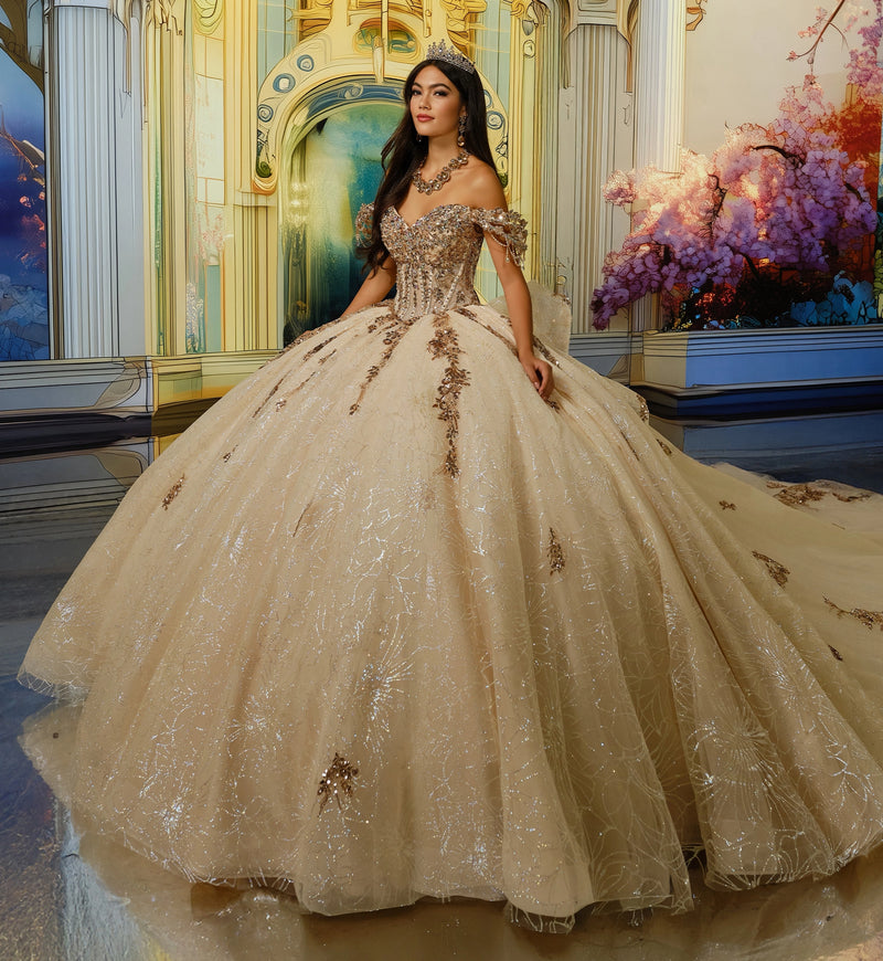 Show-stopping corset top ball gown w/ a detachable train