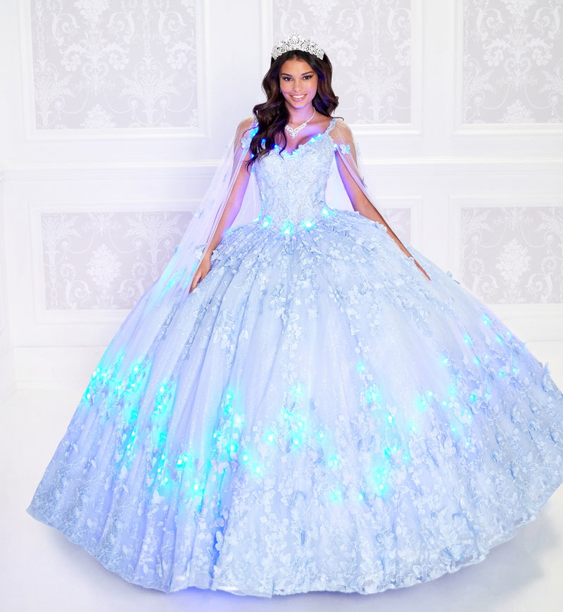 Light-up v-neck ball gown w/ embroidered lace & glitter tulle
