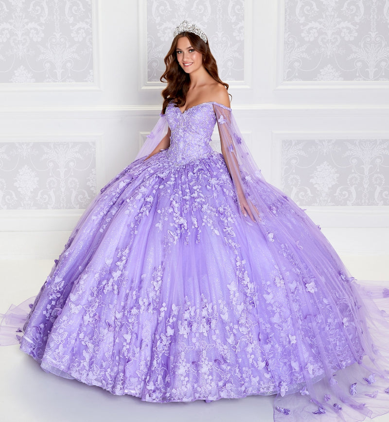 Light-up v-neck ball gown w/ embroidered lace & glitter tulle
