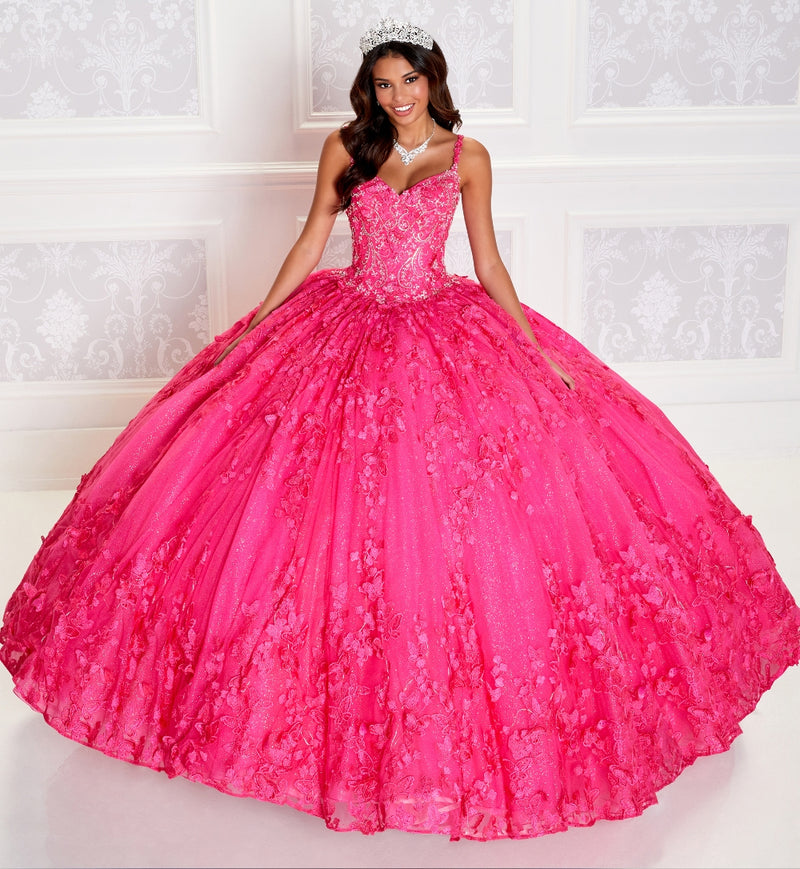 Light-up v-neck ball gown w/ embroidered lace & glitter tulle