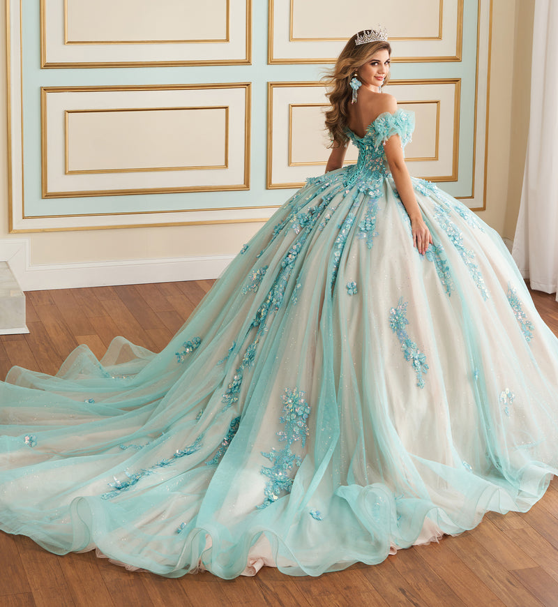 Corset bodice and tulle skirt ball gown w/ pockets & matching earrings