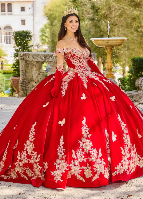 Breathtaking velvet ball gown w/ butterfly details & long gloves included