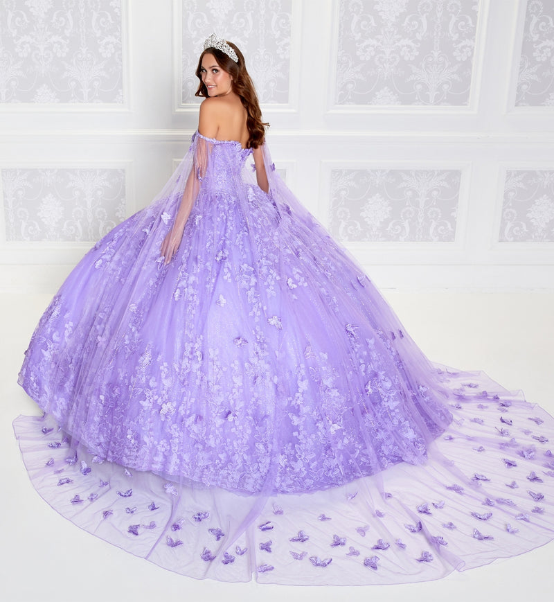 Light-up v-neck ball gown w/ embroidered lace & glitter tulle