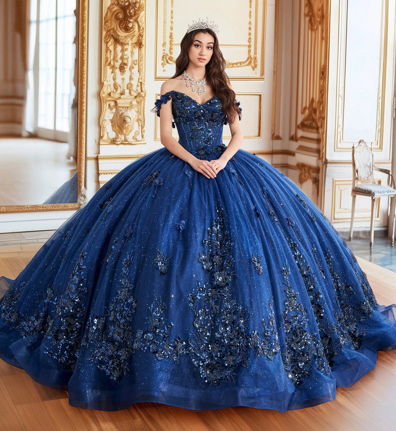 Gorgeous v-neck basque waist quinceañera ball gown w/ corset bodice