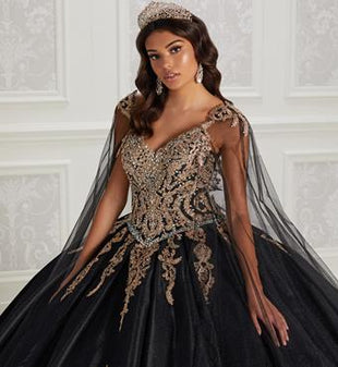 PR22141 Cape  Princesa Dress By Ariana Vara